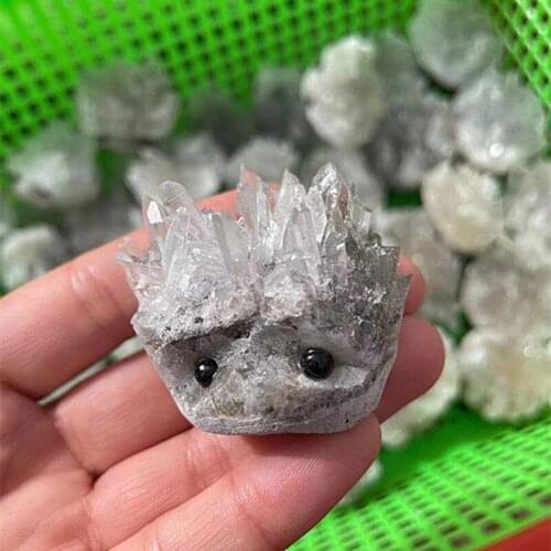 Natural Polished Crystal Clear Quartz Cluster Hedgehog Folk Crafts