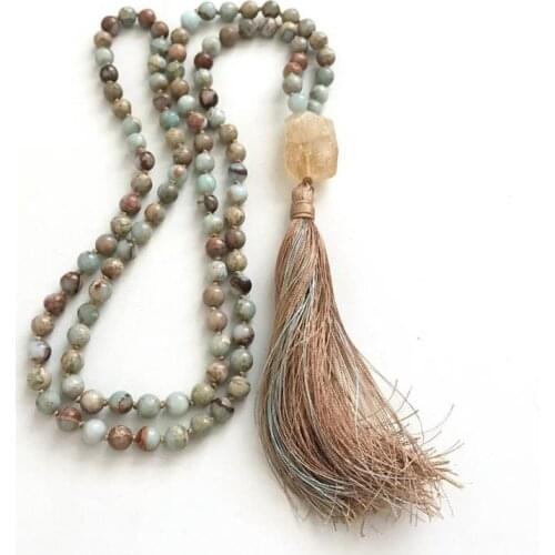 Energize Your Soul Raw C-itrine 8mm African Opal Mala Necklace 108 Mala Beads Meditation Necklaces Prayer Beads
