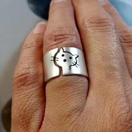 Simplicity Kitten Pattern Opening Adjustable Ring Celebrity Same Paragraph Ring Tourism Memorial Accessories