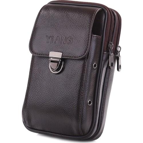 New Fashion Men Genuine Leather Fanny Waist Bag Cell/Mobile Phone Coin Purse Pocket Belt Bum Pouch Male Waist Bags