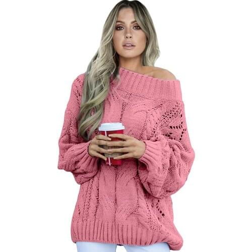 2019 New Loose Large Round-neck Twist Sweater Medium Long Knitted pullover Sexy one shoulder sweater Autumn winter streetwear