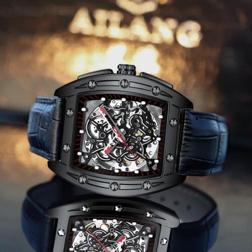The new APNUONR watch mens automatic hollow mechanical famous brand domineering wine barrel-shaped mens watch