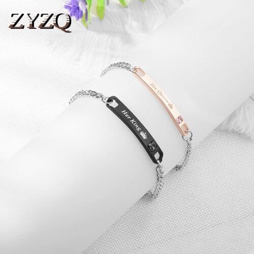 ZYZQ New Trendy Coulpe Bracelets Fashion Meaningful Letter Her King&His Queen Engrraved Statement Dating Accessories Wholesale