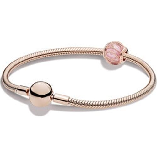 NEW 100% 925 Sterling Silver Brand New 1:1 Authentic Charm Rose Gold Intertwined Halo Bracelet Set Suitable DIY Gift