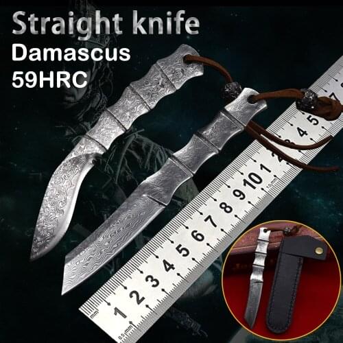New Straight knife Damascus steel high hardness outdoor rescue convenient self-defense tools tactical survival EDC creativity