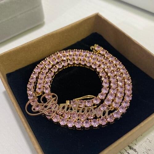 Custom Name Necklace For Women Tennis Chain Customized Personalized Zircon Letter Necklace Mens Hip Hop Stainless Steel Jewelry