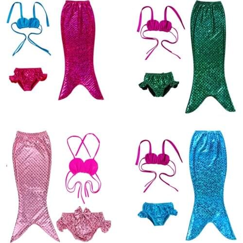 Mermaid Tail Princess Ariel Dress Cosplay Costume Girl Kids Maid Tails Fancy Dress Swimmable Bikini Set Bathing Suit