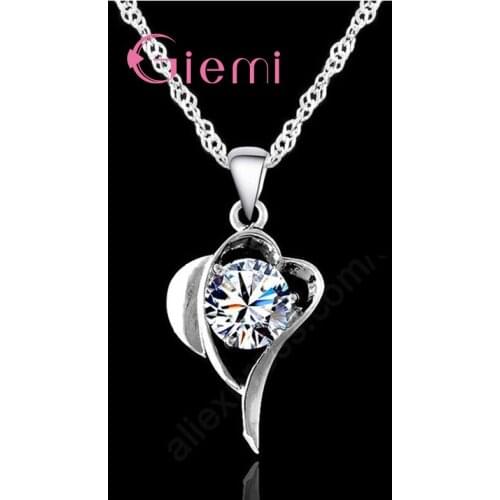 Genuine 925 Sterling Silver Chain Necklace for Women Sweet Heart Crystal Jewelry AAA+ Zircon Wedding Pendant Jewelry Gift