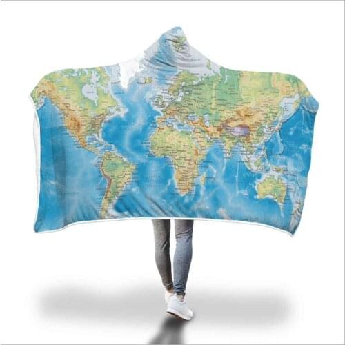 3D World Map Hooded Towel Flannel Bath Towel With Hood for Kids Adult Wearable Beach Wrap Blanket 1pc
