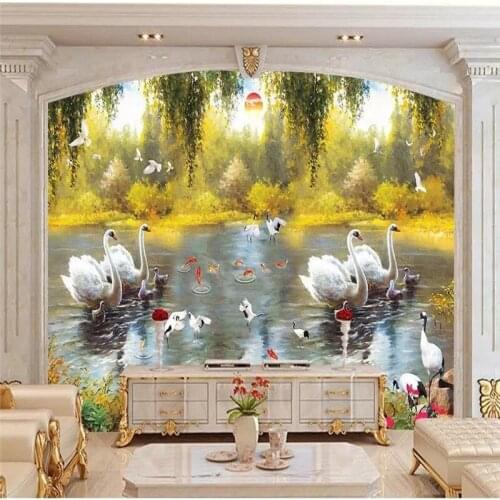 Custom wallpaper Swan crane oil painting European sofa living room wall quality material waterproof