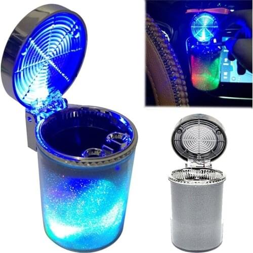 Car Auto LED Ashtray Blue LED Light Cigarette Smoke Ash Cylinder Bin Holder With Lid For BMW For Kia Suzuki Opel