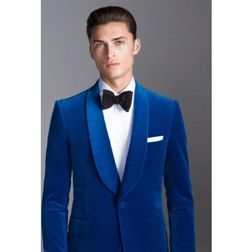 Latest Coat Pant Designs Royal Blue Shawl Lapel Velvet Wedding Suits for Men Formal Slim Fit Skinny 2 Piece Groom Tuxedo Vestido