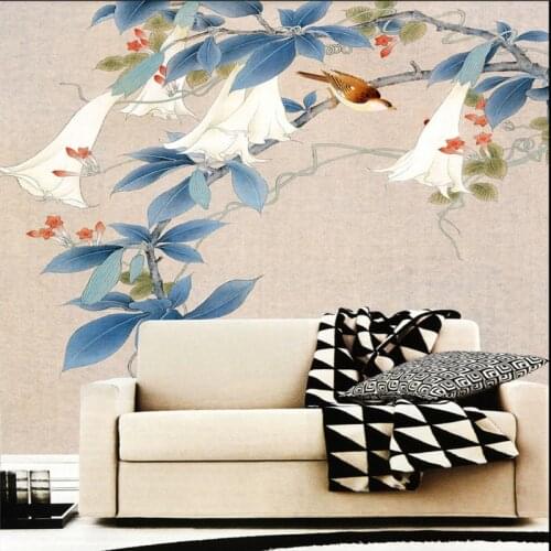 Retro Classical Chinese style pen and bird TV backdrop 3d room wallpaper landscape Home Decoration 3d mural tapety beibehang