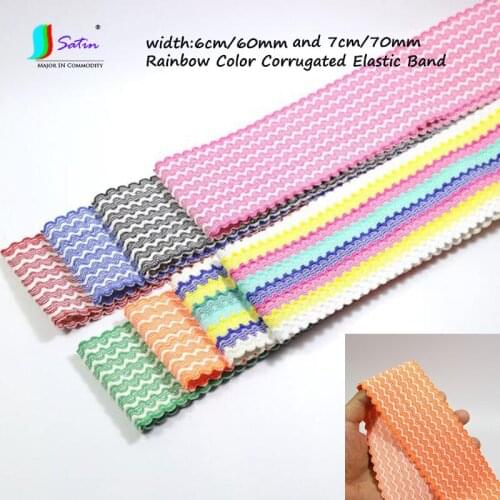 5meters Fashion 6cm 7cm Rainbow Color Corrugated Elastic Band Hand Sewn DIY Skirt Waist Pants Hair Band Decorative Elastic Band