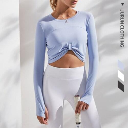 SALSPOR Solid Yoga Shirts Women Sports Gym Top Shirts With Thumb Holes Gym Clothes Fitness Quick Dry Training Long Sleeve