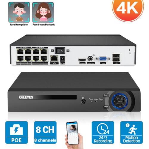 4K RJ45 Network Video Surveillance Recorder 8 channel POE NVR System face detection 8MP IP Camera Recorder XMEYE 16CH 5MP ONVIF