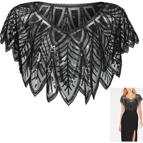 Black Shawl Cape Bolero Shrug with Beaded Armhole Vintage inspired 1920s Great Gatsby Flapper Art Deco Hand made