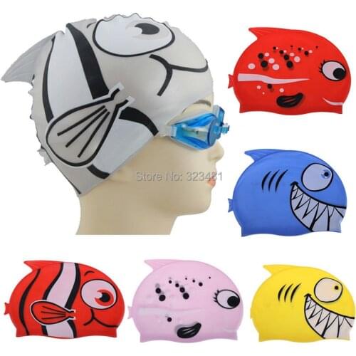 Lovely Cartoon Shark Fish Children Swimming Cap Kids Swimming Pool Training Silicone Diving Swim Cap bone bonnet de bain