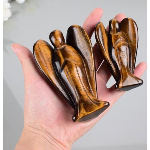 Big Angel Statue Handmade Carved Tiger Eye Figurines Miniatures Craft Animal Natural Crystal Stone Home Decoration Accessories