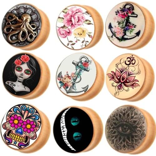 TIANCIFBYJS Natural Wood Saddle Ear Gauge Plugs Logo Flesh Tunnel Stretcher Piercing Eyelet Expander Body Jewelry 2pcs 6-16mm