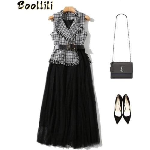 Spring Dress Women Clothes 2020 Korean Elegant Office Party Dress Two Piece Set Tassel Suit + Mesh Womens Dresses Vestido