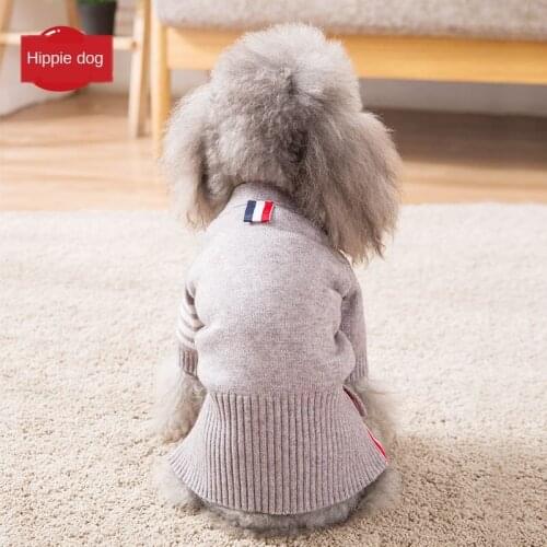 Spring dog clothes autumn and winter knitted cardigan small dog teddy bear autumn warm pet sweater coat
