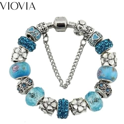 VIOVIA Summer Style Beach Bracelets & Bangles Brand Charm Jewelry Blue Glass Beads Bohemian Style for Girls Gift B15177