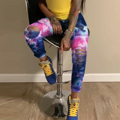 Hollow Out Tie Dye Ripped Jeans Women Streetwear High Waist Pencil Pants for Women Skinny Long Jean Pants Trousers Plus Size