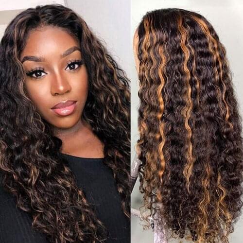Curly Lace Front Human Hair Wigs Highlight Blonde Deep Curly Hair Wig Brazilian Remy Hair 8-32" PrePlucked 150% 13X5X1 Front Wig
