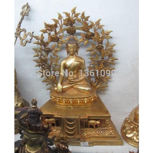 Xd 001367 13"Inch Tibet Fane 100% Bronze 24K Gold Lucky Flower Sakyamuni Buddha status