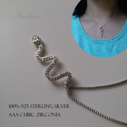 Fashion 100% S925 sterling silver snake pendant necklace for women Simple cubic zirconia Clavicle chain for Valentines day