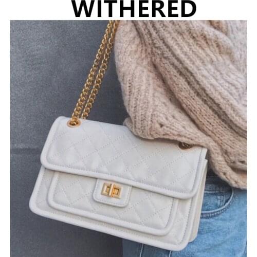 Jenny&Dave Bags Women SS Ins Vintage Bag Women England Style Fashion France Elegant Rhombic Grid Pure Color Chain Bag Satchel