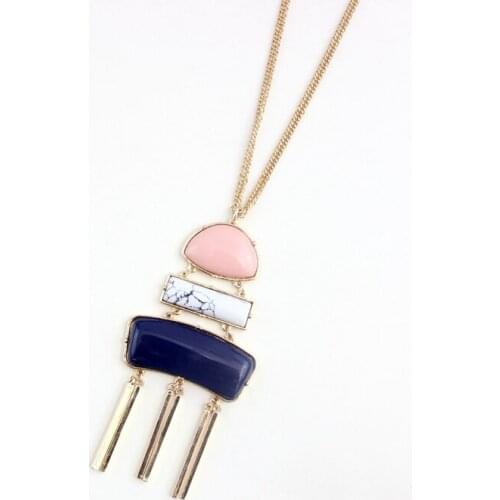 2016 new personality long necklace White stone resin sweater chain multilayer tassel necklace for women