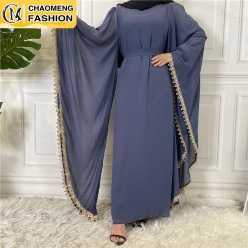 Dubai Abaya Muslim Women Maxi Soft Chiffon Dress Elegant Bat Sleeve Turkish Kaftan Islamic Clothing Arabic Femme Vestidos