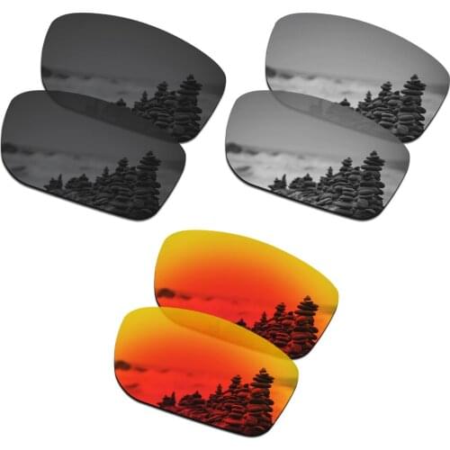 SmartVLT 3 Pairs Polarized Sunglasses Replacement Lenses for Oakley Mainlink Stealth Black and Silver Titanium and Fire Red