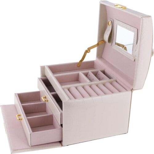 PU Leather 3 Layers Travel Jewellery Box Case Earrings Rings Necklaces Bracelets Storage Organiser Charms Jewelry Display