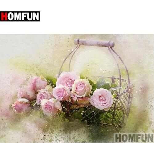 HOMFUN DIY 5D Diamond Painting "Pink flower" Full Diamond Embroidery Sale Picture Of Rhinestones For Festival Gifts A16458