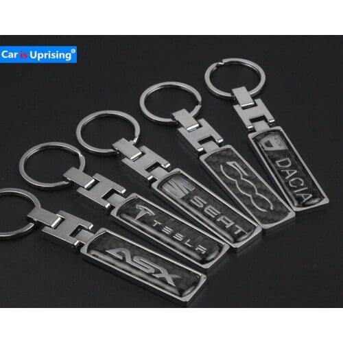 Car KeyRing For Fiat 500 Mitsubishi ASX Tesla SEAT DACIA Logo Metal KeyChain Badge Key Ring Emblem Key Holder Chain accessories
