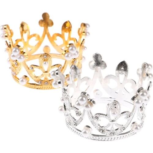 Sweet 16 Party Decorations Shining Mini Crown Cake Topper Metal Pearl Birthday Party Aluminium Foil