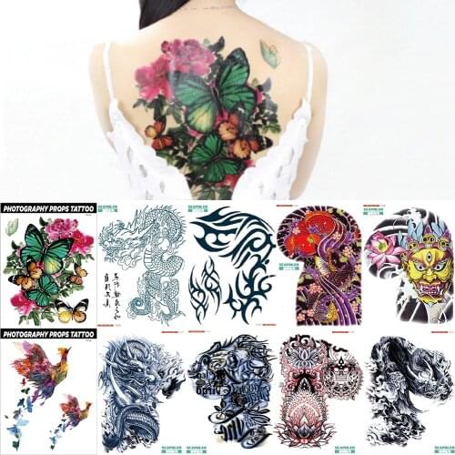 Large Shoulder Half Arm Tattoo Scapular Sticker full back Flower butterfly Dragon Lotus Buddha designs Temporary Body Art Tattoo