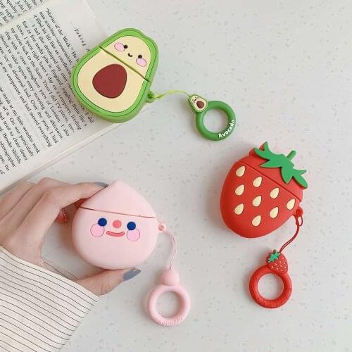 For AirPods Case Cute Peach avocado Cartoon keyring Strap silicon Earphone Case For Airpods 2 case headphone cover fundas