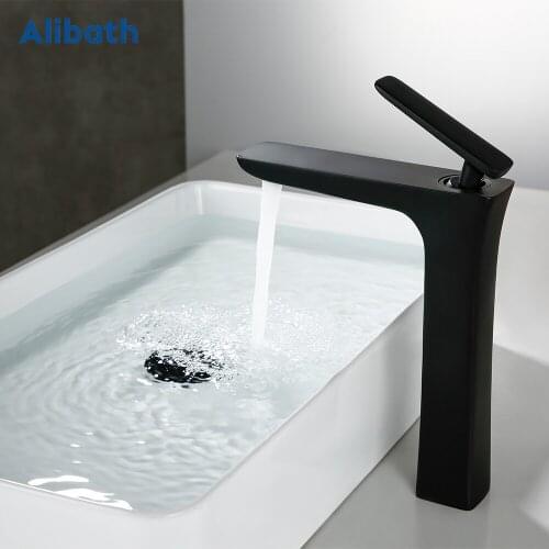 Black Brass Basin Faucet Single Handle Waterfall Basin Mixer Tap Hot & Cold Bathroom Faucets Sink Waterfall Faucet