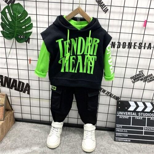 Childrens Clothing 2020 Autumn and Winter Long-Sleeved Plus Velvet Boys and Girls Casual Suit Plus Velve 3piece Sports Set 2-6Y