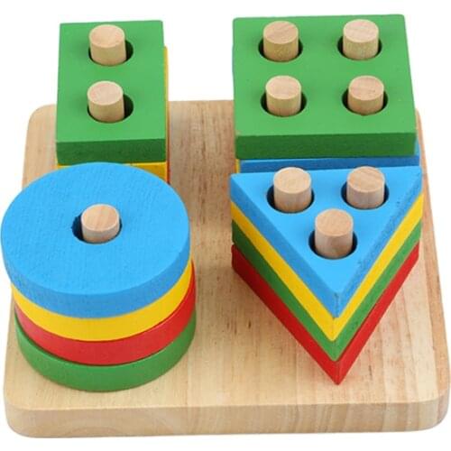 Baby Toys Educational Wooden Colorful Geometric Sorting Board Montessori Kids Educational Toys Building Puzzle Child Gift