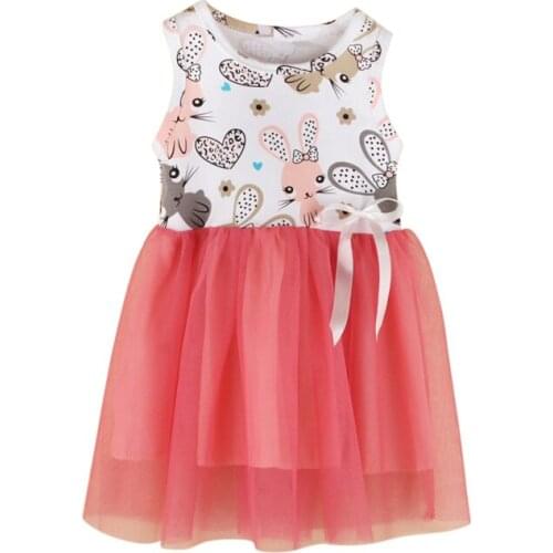 Cute Kids Dress, Easter Cartoon Rabbit Print Round Collar Sleeveless One-Piece Sundress for Summer Fall, 1-4 Years