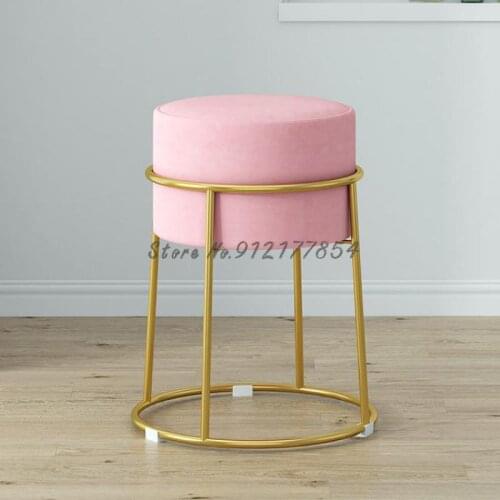 Home wrought iron chair small round stool velvet bench fashion dining stool simple creative round stool shoe changing stool make