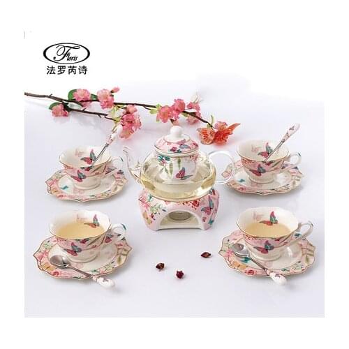 European Household Tea Set Ceramic Candle Heating Thick Glass Afternoon Flower Teapot Cup Fruit Coffee Drinkware
