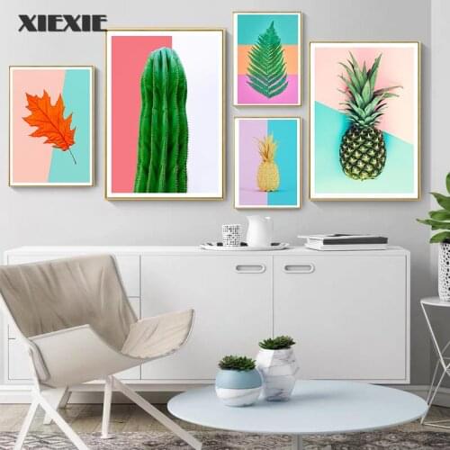 Nordic Print Tropical Palm Leaf Cactus Pineapple Canvas Painting Modern Posters Wall Art Pictures for Kids Room Home Decor