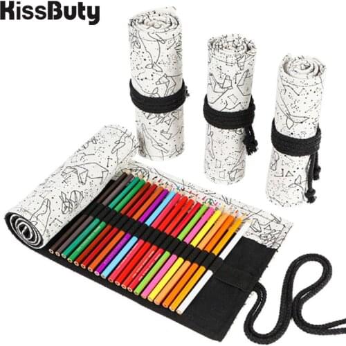 24/36/48 Holes High Capacity Roll Constellation Pencil Case School Painting Canvas Pen Bag for Cute Large Pencil Case Stationery