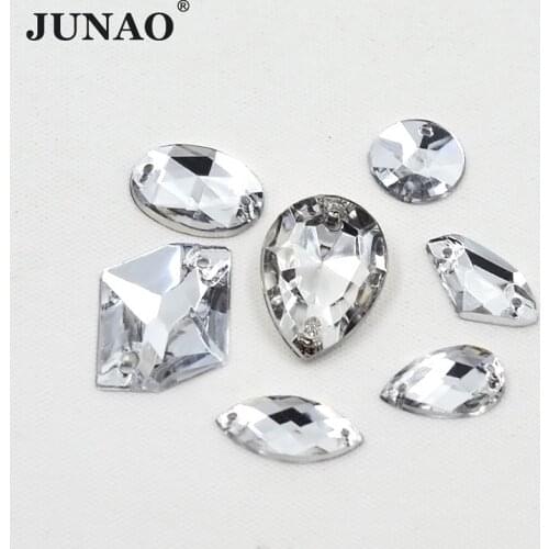 JUNAO Mix Size Shape Clear Sewing Rhinestones Applique Acrylic Sew On Crystal Stones Flatback Strass Gems For clothes Decoration